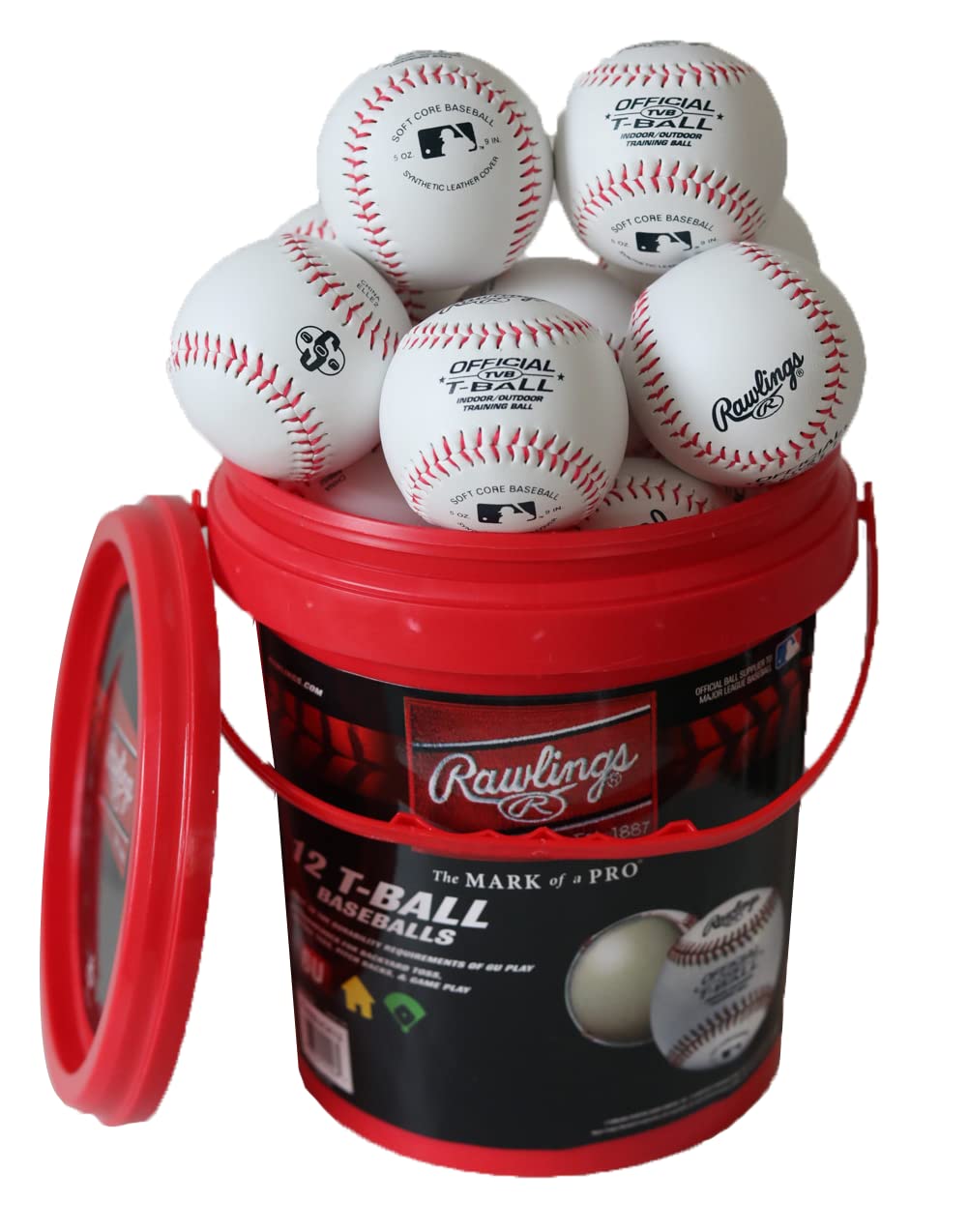 Rawlings | Official T-Balls | TVB | Youth/6u | Bucket | 12 Count | Sponge Rubber Core | Indoor/Outdoor White