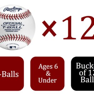 Rawlings | Official T-Balls | TVB | Youth/6u | Bucket | 12 Count | Sponge Rubber Core | Indoor/Outdoor White