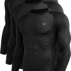 NELEUS Men's 3 Pack Compression Workout Long Sleeve Shirts,5030,Black,US L,EU XL