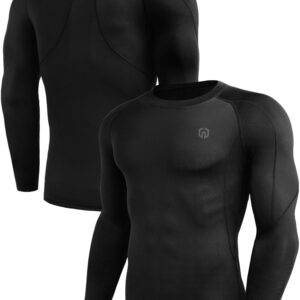 NELEUS Men's 3 Pack Compression Workout Long Sleeve Shirts,5030,Black,US L,EU XL