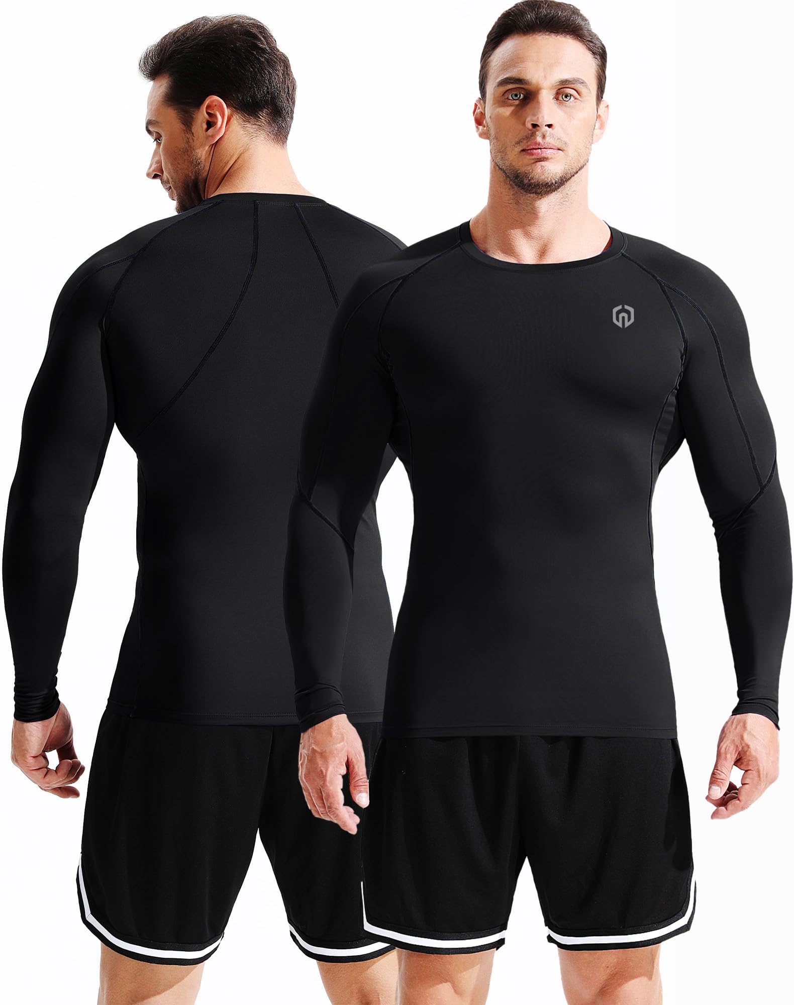 NELEUS Men's 3 Pack Compression Workout Long Sleeve Shirts,5030,Black,US L,EU XL