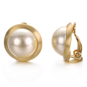 Yoursfs 0.7inch Clip Earring Yellowing Ivory Pearl Round Earrings Non Pierced Clip on Earrings for Women