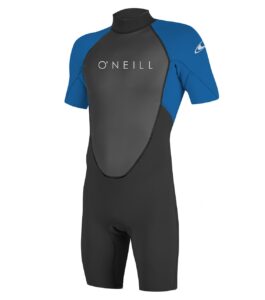 o'neill mens reactor-2 2mm back zip short sleeve spring wetsuits, black/ocean, large short us