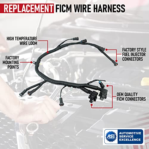 FICM Engine Fuel Injector Complete Wire Harness - Replaces Part 5C3Z9D930A, 5C3Z-9D930-A - Compatible with Ford Vehicles F250 F350 F450 F550 - Powerstroke 6.0L Diesel - 2003-2007