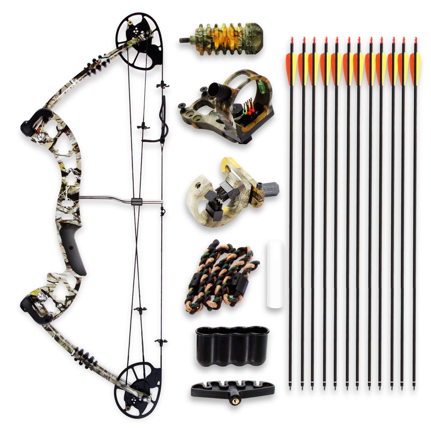 SereneLife Complete Compound Bow & Arrow Accessory Kit, Adjustable Draw Weight 30-70 lbs with Max Speed 320 fps - Right Handed (SLCOMB15ST) Brown