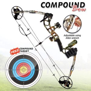 SereneLife Complete Compound Bow & Arrow Accessory Kit, Adjustable Draw Weight 30-70 lbs with Max Speed 320 fps - Right Handed (SLCOMB15ST) Brown