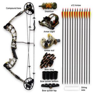 SereneLife Complete Compound Bow & Arrow Accessory Kit, Adjustable Draw Weight 30-70 lbs with Max Speed 320 fps - Right Handed (SLCOMB15ST) Brown