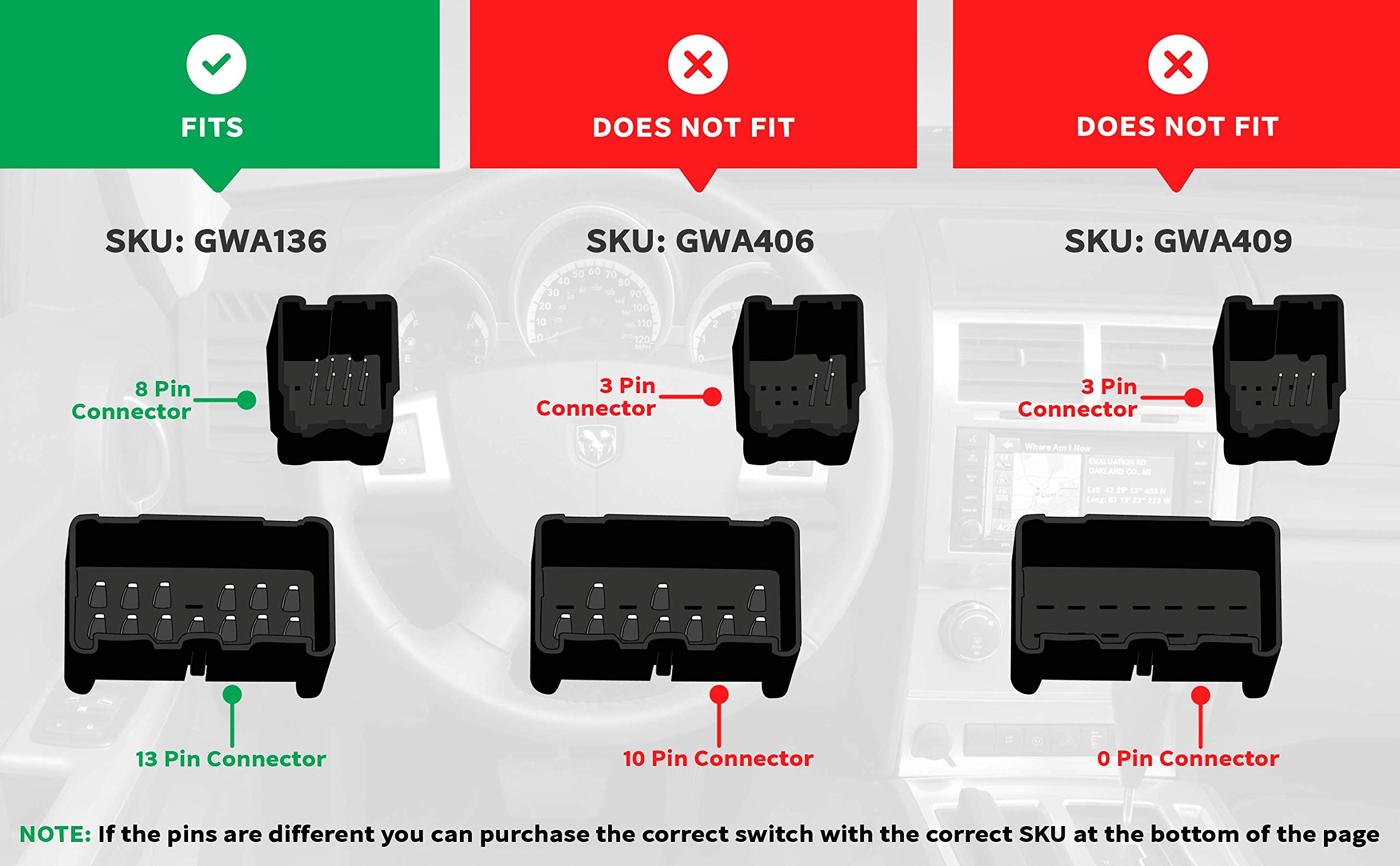 Driver Side Master Power Window Switch - Compatible with Dodge and Jeep Vehicles - 2008-2012 Nitro and Liberty, 2009-2010 Journey - Replaces Part 4602632AH, 4602632AF, 4602632AB, 4602632AG - 8 Pins