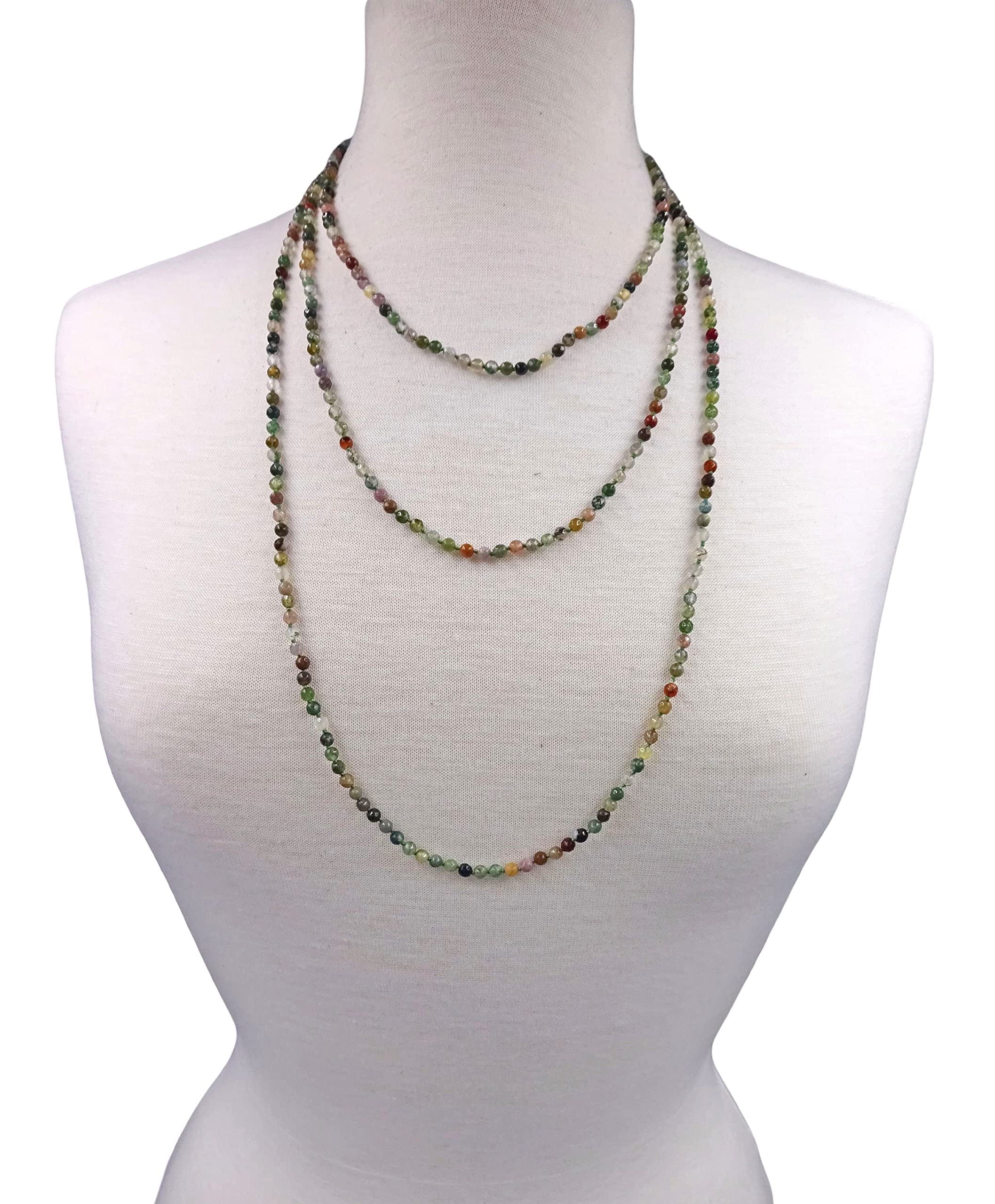 MGR MY GEMS ROCK! BjB 70 Inch 4MM Faceted Natural Fancy Jasper Beaded Light Weight Endless Infinity Long Necklace