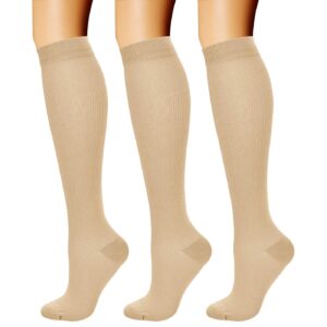 charmking compression socks for women & men circulation (3 pairs) 15-20 mmhg is best athletic for running, flight travel, support, cycling, pregnant - boost performance, durability (s/m, nude)