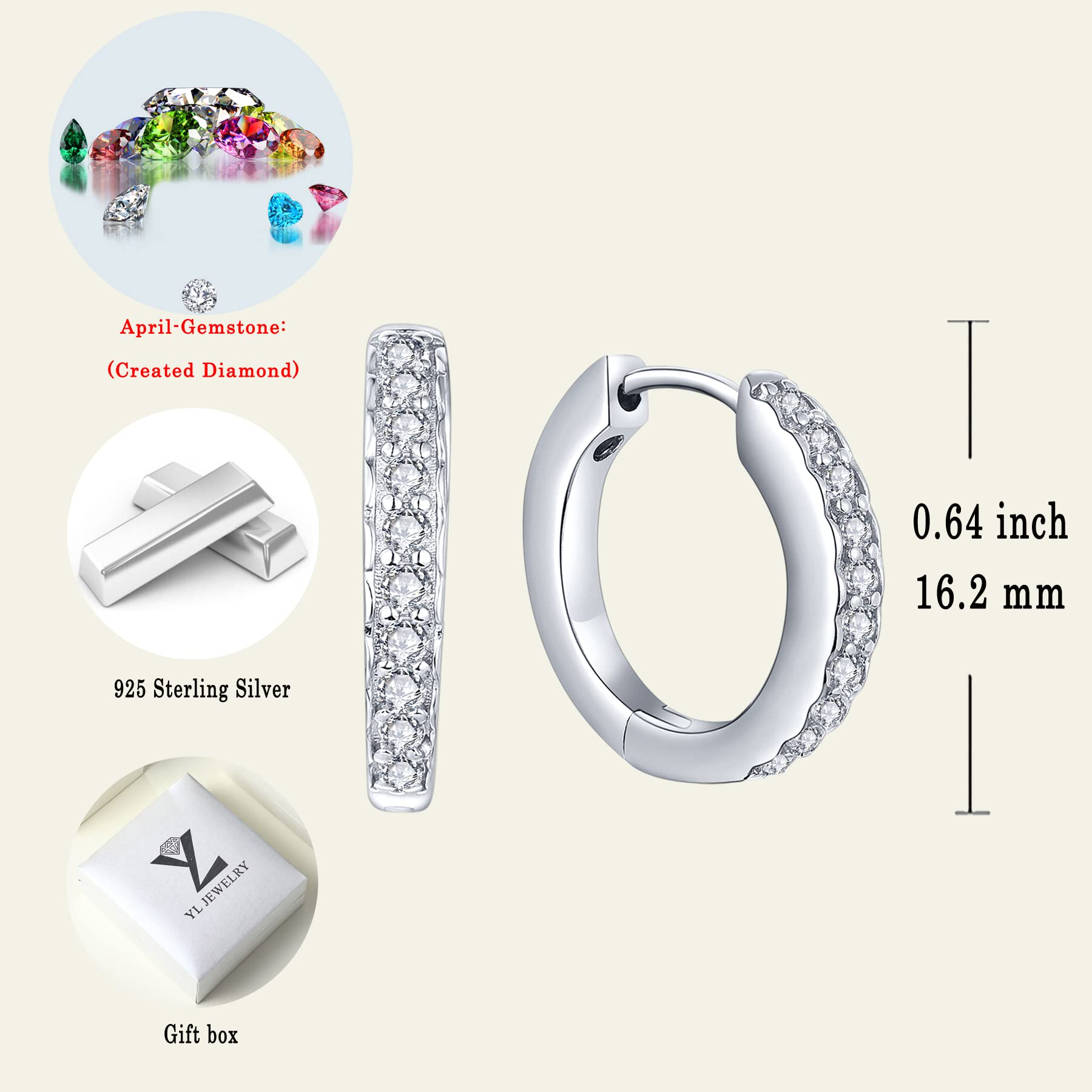 YL Hoop Earrings 925 Sterling Silver 18K White Gold Plated Halo Round Huggie Earring Cubic Zirconia Jewelry