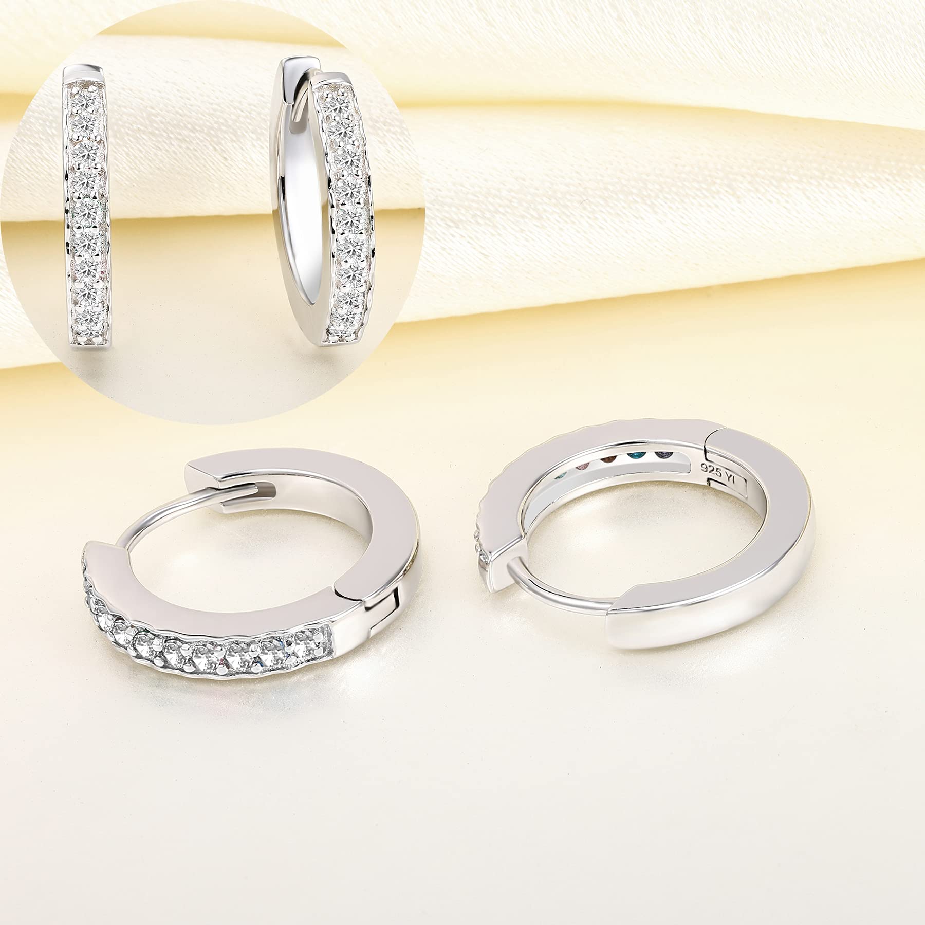 YL Hoop Earrings 925 Sterling Silver 18K White Gold Plated Halo Round Huggie Earring Cubic Zirconia Jewelry