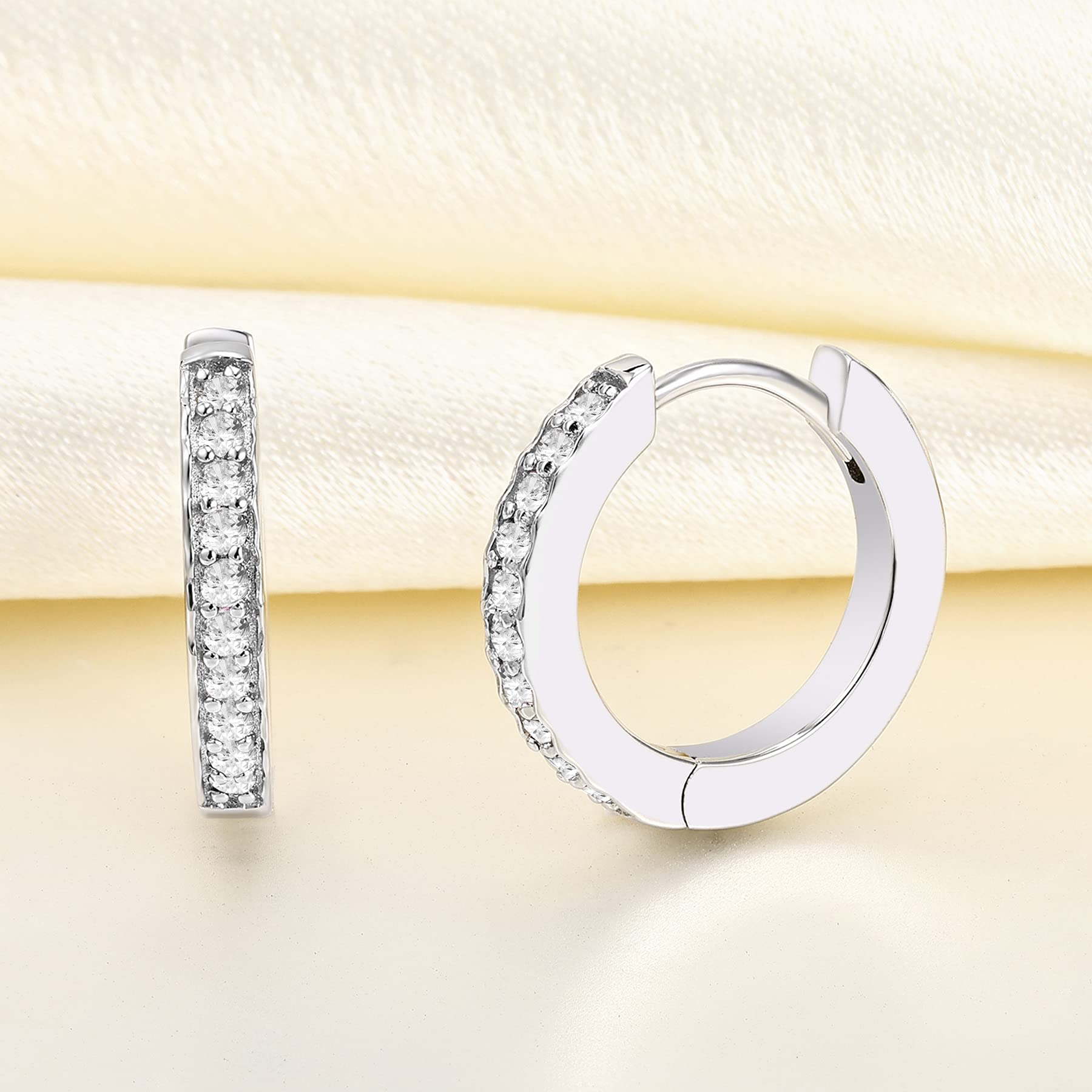 YL Hoop Earrings 925 Sterling Silver 18K White Gold Plated Halo Round Huggie Earring Cubic Zirconia Jewelry