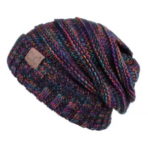 C.C Hatsandscarf Exclusives Unisex Beanie Oversized Slouchy Cable Knit Beanie (HAT-6242) (BK-Multi)