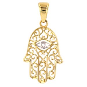 jewelry america solid 14k gold filigree hamsa hand of fatima with evil eye charm pendant