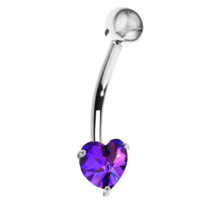 Ritastephens 14k Solid White Gold Amethyst Heart Belly Button Navel Ring Body Art