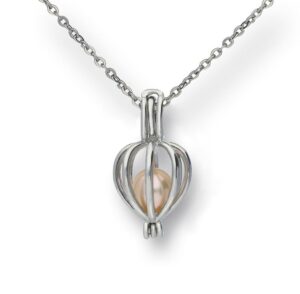 pearlina cultured pearl in oyster necklace set silver-tone heart cage locket w/stainless steel chain,18"