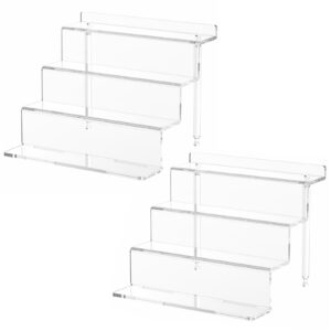 niubee acrylic riser display shelf, 2 pack clear display stand for amiibo funko pop figures,4 tier cupcakes stand perfume organizer and storage (9 inch small)