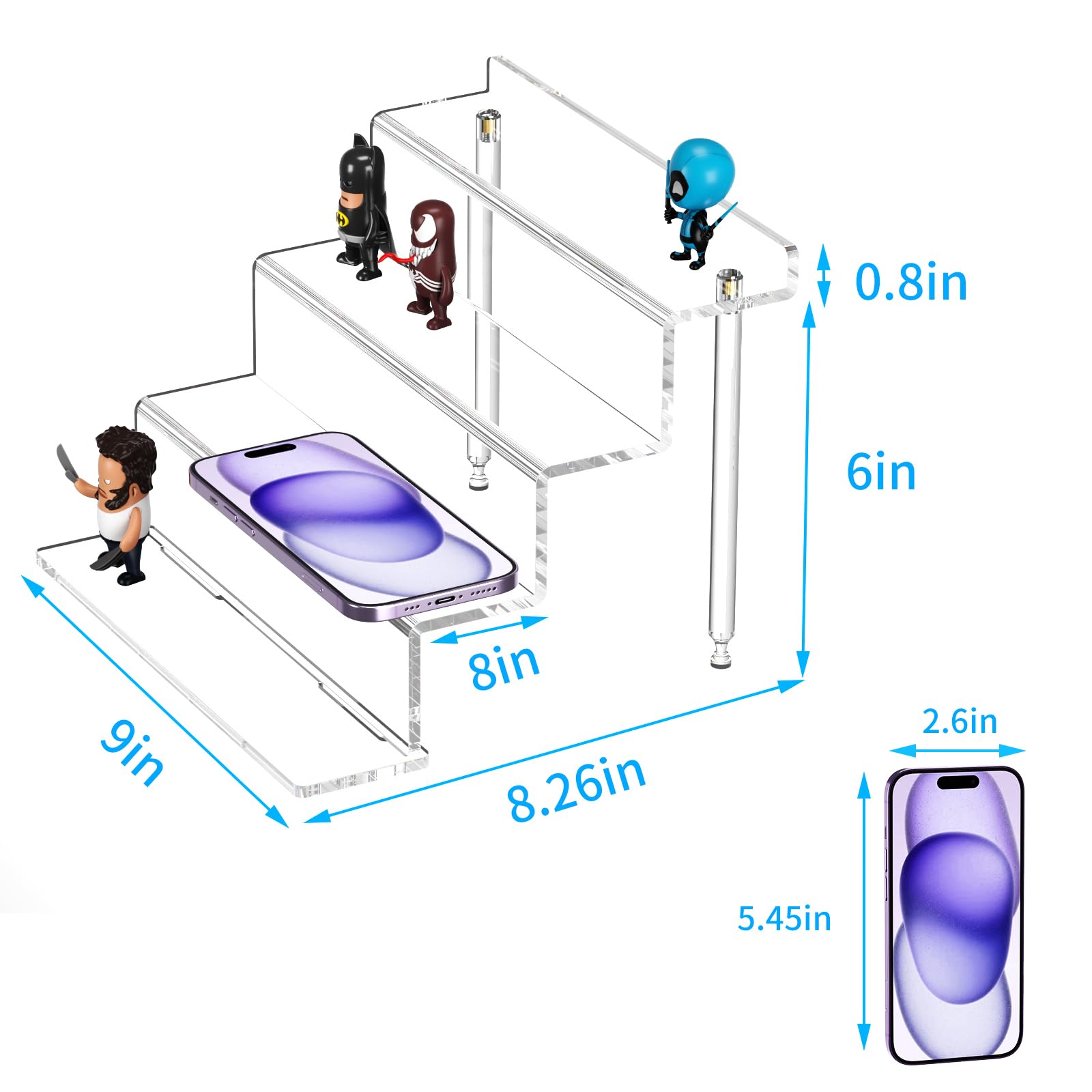 NIUBEE Acrylic Riser Display Shelf, 2 Pack Clear Display Stand for Amiibo Funko POP Figures,4 Tier Cupcakes Stand Perfume Organizer and Storage (9 Inch Small)
