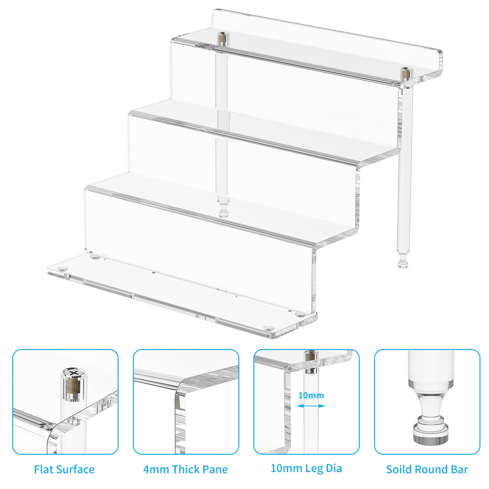 NIUBEE Acrylic Riser Display Shelf, 2 Pack Clear Display Stand for Amiibo Funko POP Figures,4 Tier Cupcakes Stand Perfume Organizer and Storage (9 Inch Small)