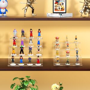 NIUBEE Acrylic Riser Display Shelf, 2 Pack Clear Display Stand for Amiibo Funko POP Figures,4 Tier Cupcakes Stand Perfume Organizer and Storage (9 Inch Small)