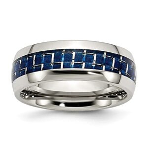 FB JEWELS Solid Stainless Steel Blue Carbon Fiber Inlay Polished Wedding Band Size 6.5