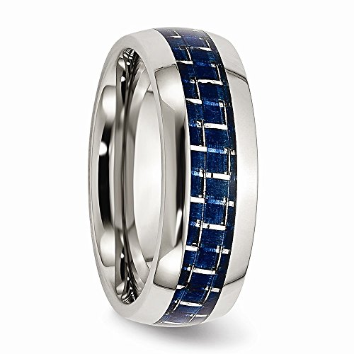 FB JEWELS Solid Stainless Steel Blue Carbon Fiber Inlay Polished Wedding Band Size 6.5