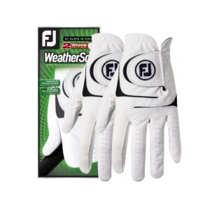 footjoy men's weathersof 2-pack golf glove white x-large, worn on left hand