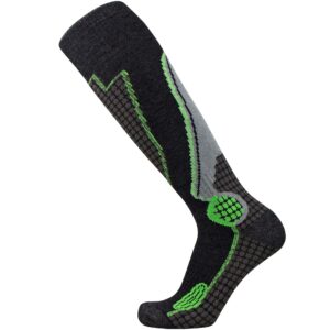 pure athlete high performance wool ski socks - thermal warm merino wool otc sock, men women (1 pair - black/grey/neon green, small)