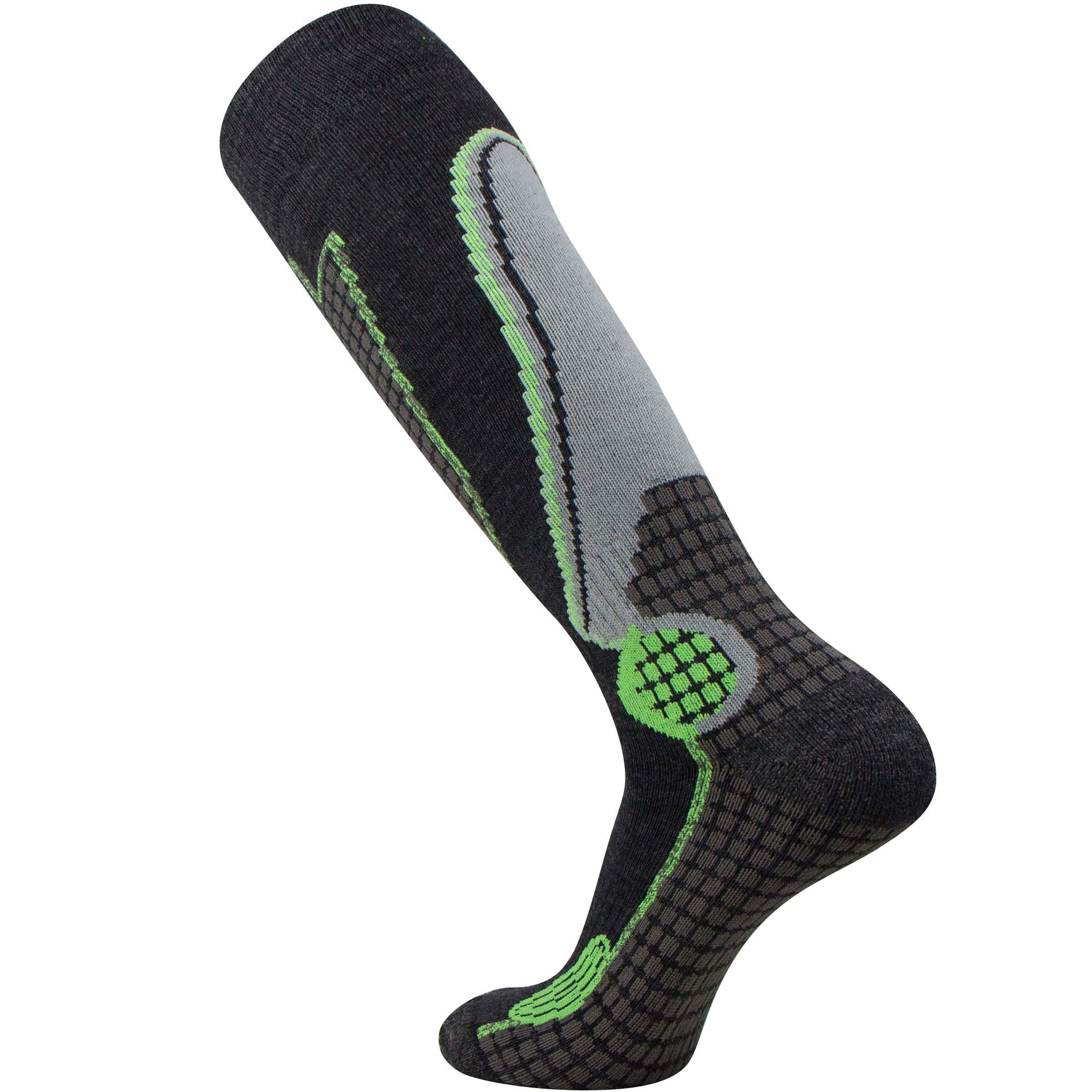 Pure Athlete High Performance Wool Ski Socks - Thermal Warm Merino Wool OTC Sock, Men Women (1 Pair - Black/Grey/Neon Green, Small)