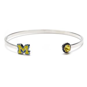 University of Michigan Bracelet | UM Maize Block M Bangle Bracelet with Crystal | Officially Licensed University of Michigan Jewelry | Michigan Bracelet | UM Wolverines | Stainless Steel