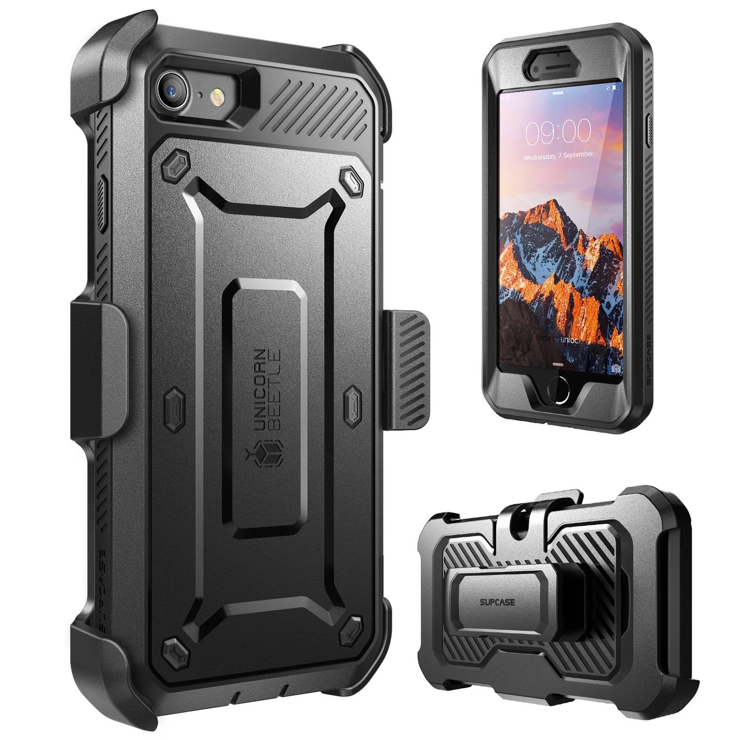 SUPCASE Unicorn Beetle Pro Series Case Designed for iPhone SE 3 (2022) / iPhone SE 2 (2020) / iPhone 7 / 8, Full-Body Rugged Holster Case with Built-In Screen Protector (Black)