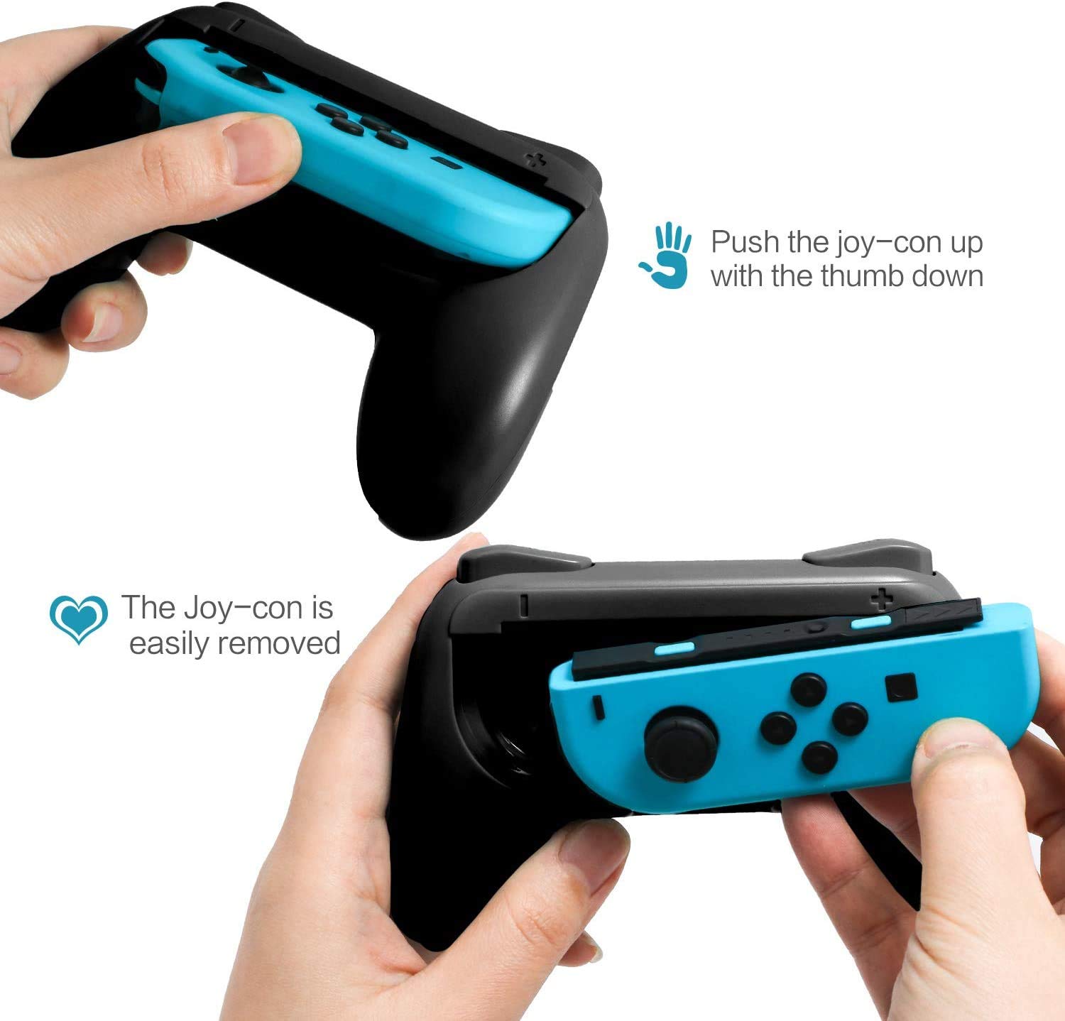 EIMGO Controller Grip for Nintendo Switch Joy-Con, Wear-Resistant Handheld Joystick Remote Handle Compatible with Switch, 2 Pack (Black)