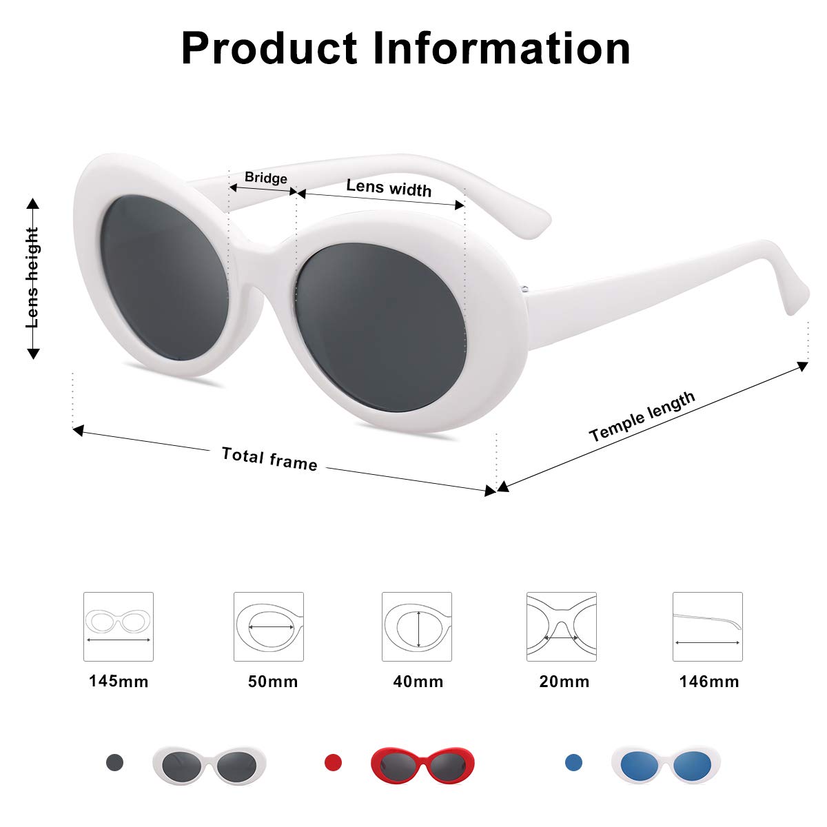 SOJOS Clout Goggles Oval Mod Retro Vintage Kurt Cobain Inspired Sunglasses Round Lens SJ2039 with White Frame/Grey Lens