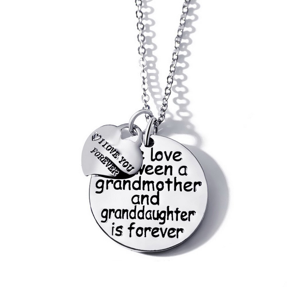 Blerameng Christmas Mother's Day Gift The Love Between a Grandmother and Granddaughter is Forever and I Love You Forever Thanksgiving Pendant Necklace