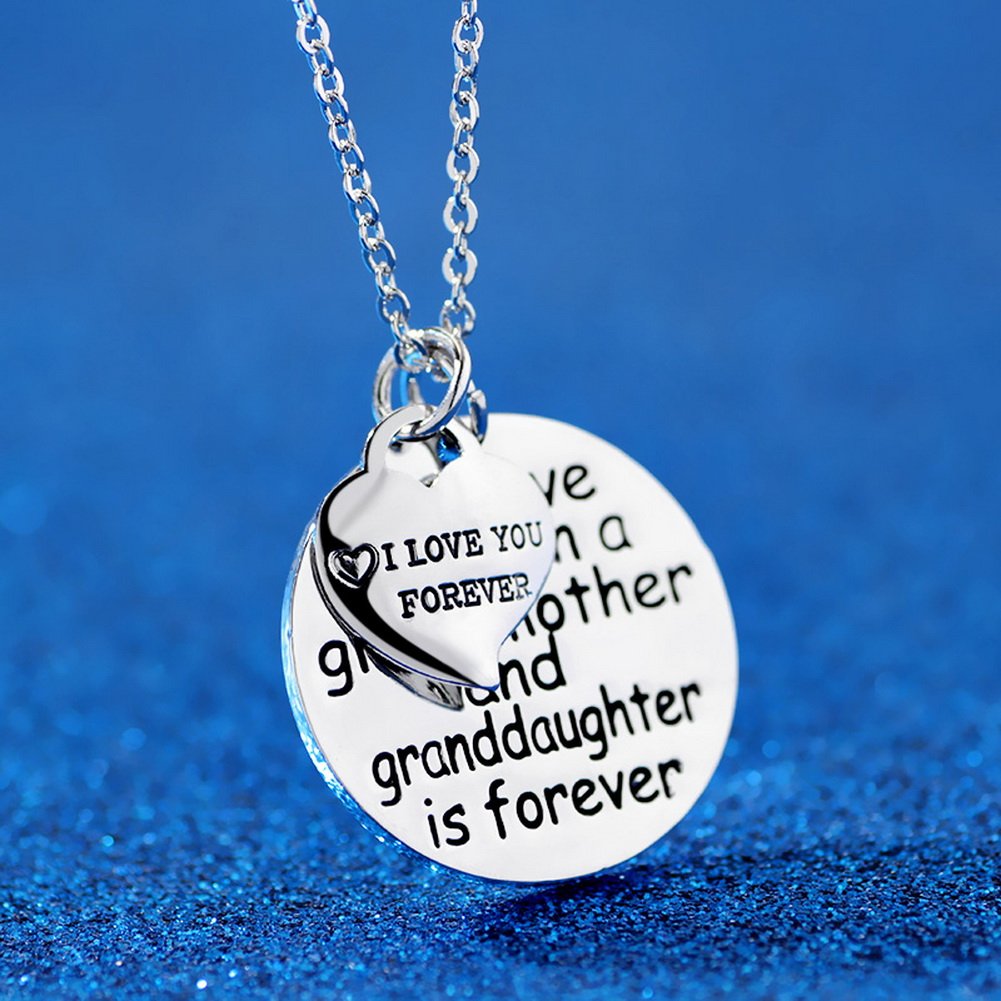 Blerameng Christmas Mother's Day Gift The Love Between a Grandmother and Granddaughter is Forever and I Love You Forever Thanksgiving Pendant Necklace