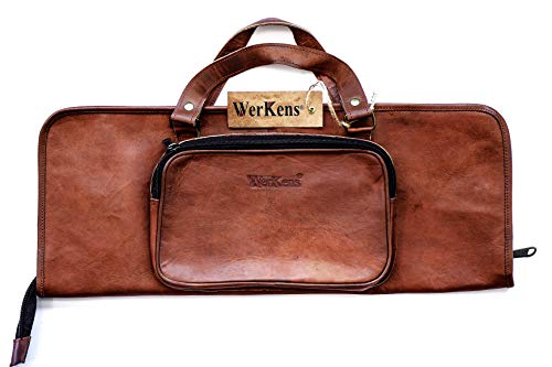 WerKens Leather Drumstick Bag Floor Tom Hooks Holds 8-10 Pairs Drum Sticks Mallets Brushes Percussion Drum Stick Bag Easy Carry Handles (Brown) – DSB002