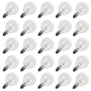 clear globe g40 replacement bulbs e12 screw base light bulbs 5w globe bulbs 1.5-inch string light replacement bulbs for indoor outdoor patio decor,pack of 25