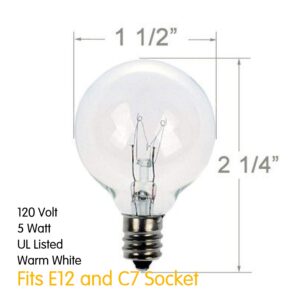 Clear Globe G40 Replacement Bulbs E12 Screw Base Light Bulbs 5W Globe Bulbs 1.5-Inch String Light Replacement Bulbs for Indoor Outdoor Patio Decor,Pack of 25