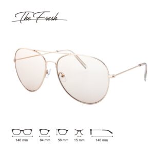 The Fresh Classic Metal Frame Light Color Lens XL Oversized Aviator Sunglasses with Gift Box (4-Glod, Brown)