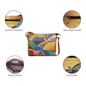 Anna by Anuschka Women's Anna Anuschka Hand Painted Women s Genuine Leather Slim Medium Crossbody Dancing Dragonflies, Dancing Dragonflies, One Size US