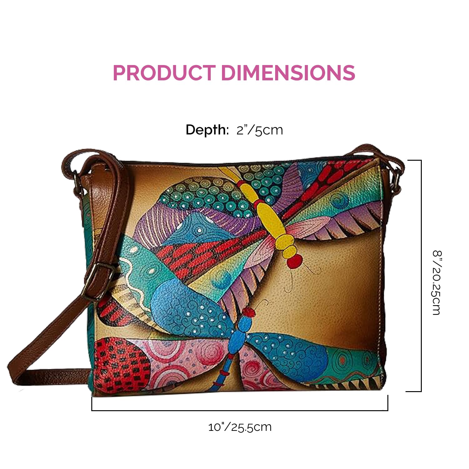 Anna by Anuschka Women's Anna Anuschka Hand Painted Women s Genuine Leather Slim Medium Crossbody Dancing Dragonflies, Dancing Dragonflies, One Size US