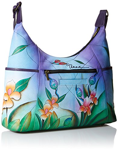 Anna by Anuschka Women’s Leather-Large Shoulder Hobo, Midnight Peacock