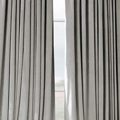 HPD Half Price Drapes Extra Wide Grommet Blackout Velvet Curtains 84 Inches Long Heat & Full Light Blocking Blackout Curtains for Bedroom & Living Room (1 Panel), 100W x 84L, Silver Grey