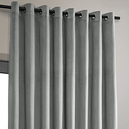 HPD Half Price Drapes Extra Wide Grommet Blackout Velvet Curtains 84 Inches Long Heat & Full Light Blocking Blackout Curtains for Bedroom & Living Room (1 Panel), 100W x 84L, Silver Grey