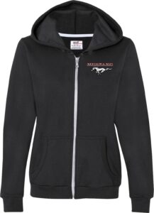 ladies ford mustang pocket print full zip hoodie, black, large