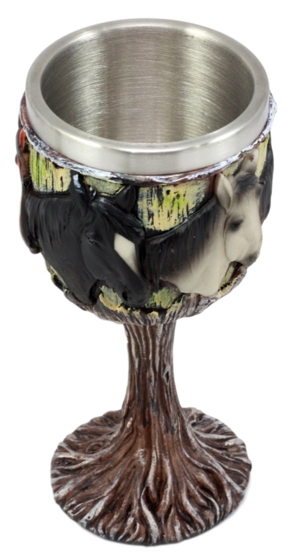 Ebros Gift Equine Beauty Wild Horses Wine Goblet 7oz Chalice Cup In Rustic Wood Bark Roots Design