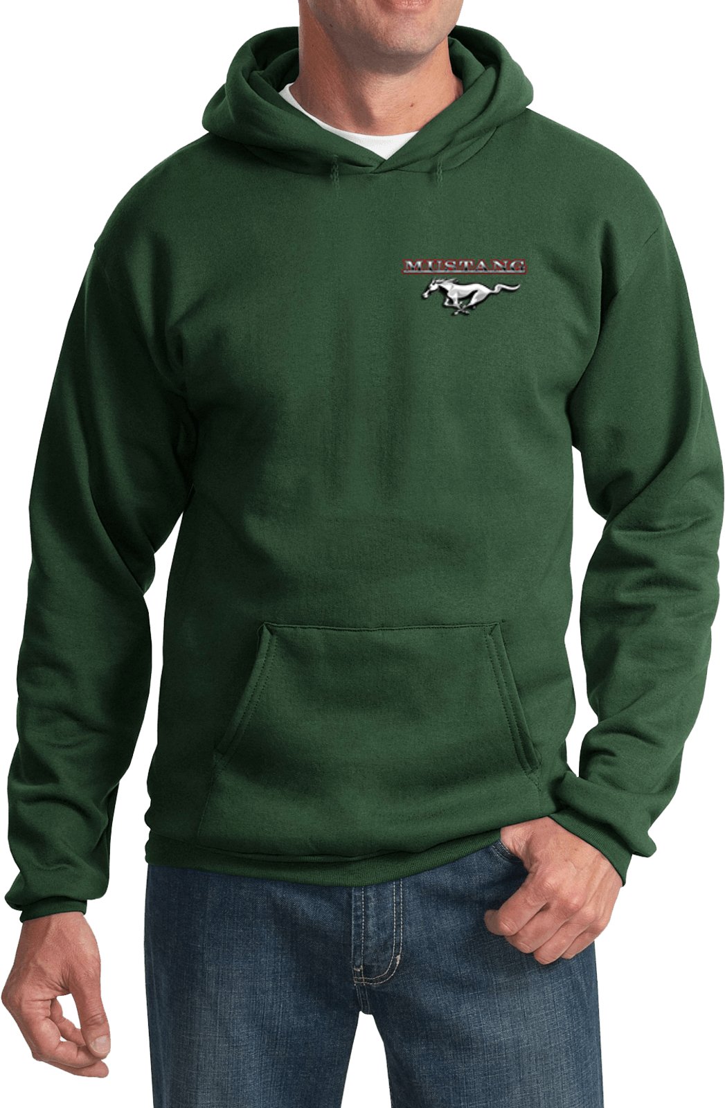 Buy Cool Shirts Mens Ford Hoodie Mustang Pocket Print Hoody, Dark Green, 4XL