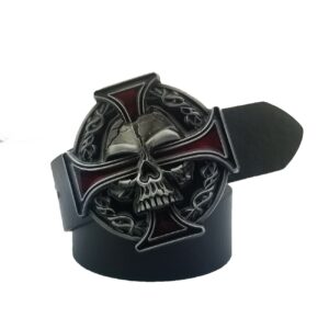 YOQUCOL QUKE Vintage Skull Skeleton Celtic Cross Belt Buckle American Western Cowboy For Men