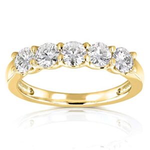 Kobelli Five Stone 4/5 Carat TGW Round Brilliant Near Colorless Moissanite (GH) Bridal Wedding Band in 14k Yellow Gold - Size 7